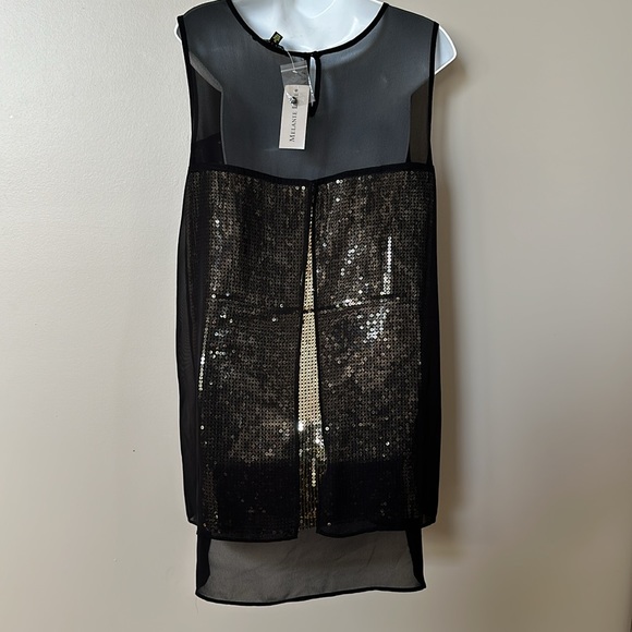 Melanie Lynn Black top/dress with sheer black and gold sequence detail - Picture 3 of 5